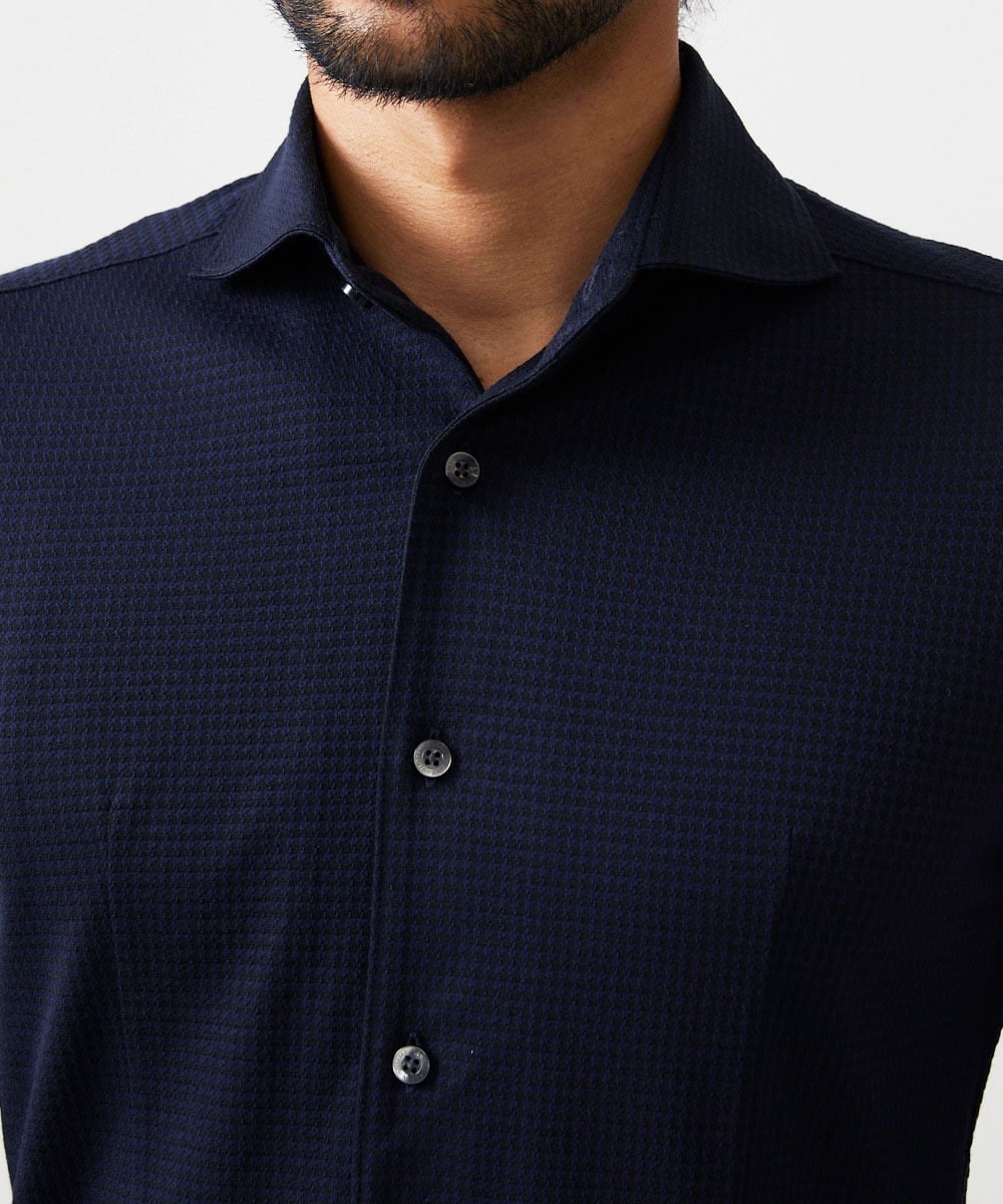 MNBAF01230 MICHEL KLEIN HOMME(ミッシェルクラン オム) シアサッカー長袖シャツ ネイビー