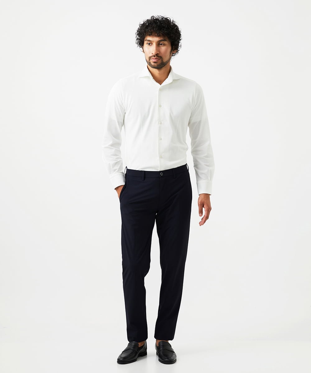 MNBAF01230 MICHEL KLEIN HOMME(ミッシェルクラン オム) 千鳥柄サッカー長袖シャツ ホワイト