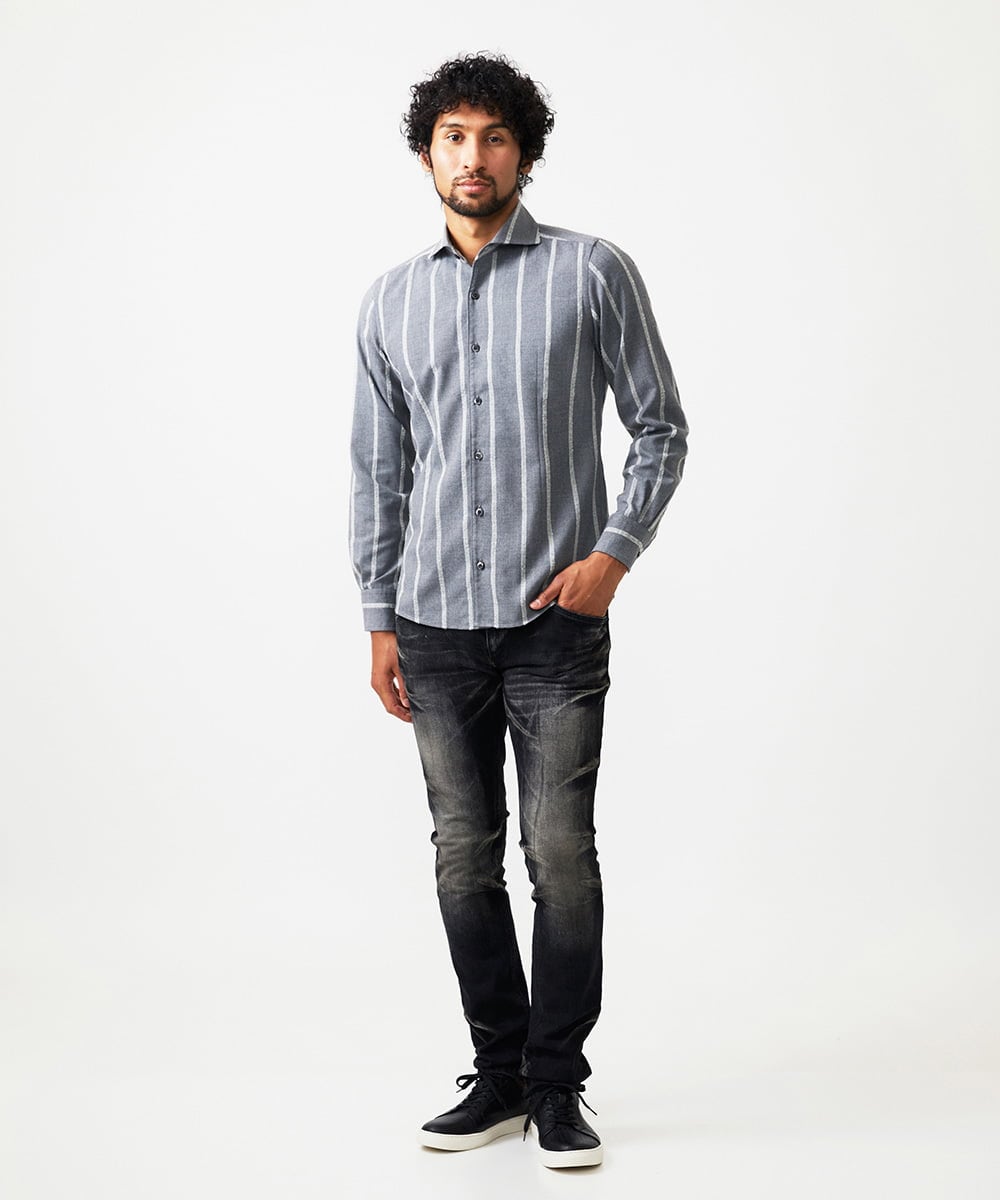 MNBAF51250 MICHEL KLEIN HOMME(ミッシェルクラン オム) ストライプ柄長袖シャツ グレー