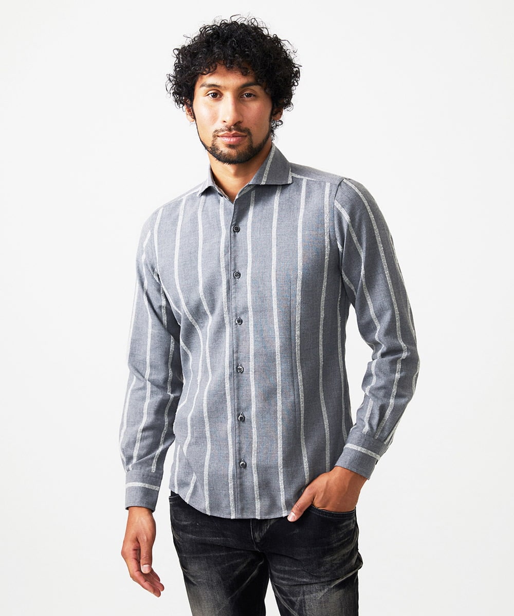 MNBAF51250 MICHEL KLEIN HOMME(ミッシェルクラン オム) ストライプ柄長袖シャツ グレー