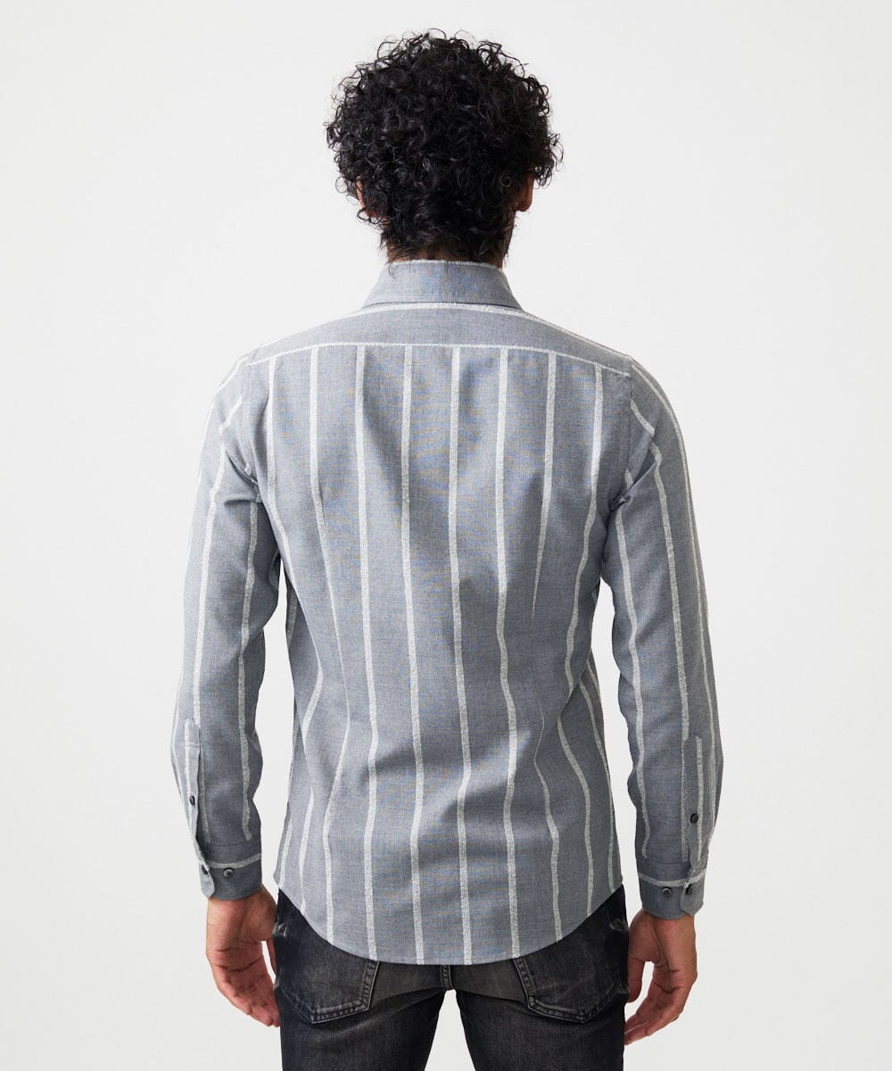 MNBAF51250 MICHEL KLEIN HOMME(ミッシェルクラン オム) ストライプ柄長袖シャツ グレー