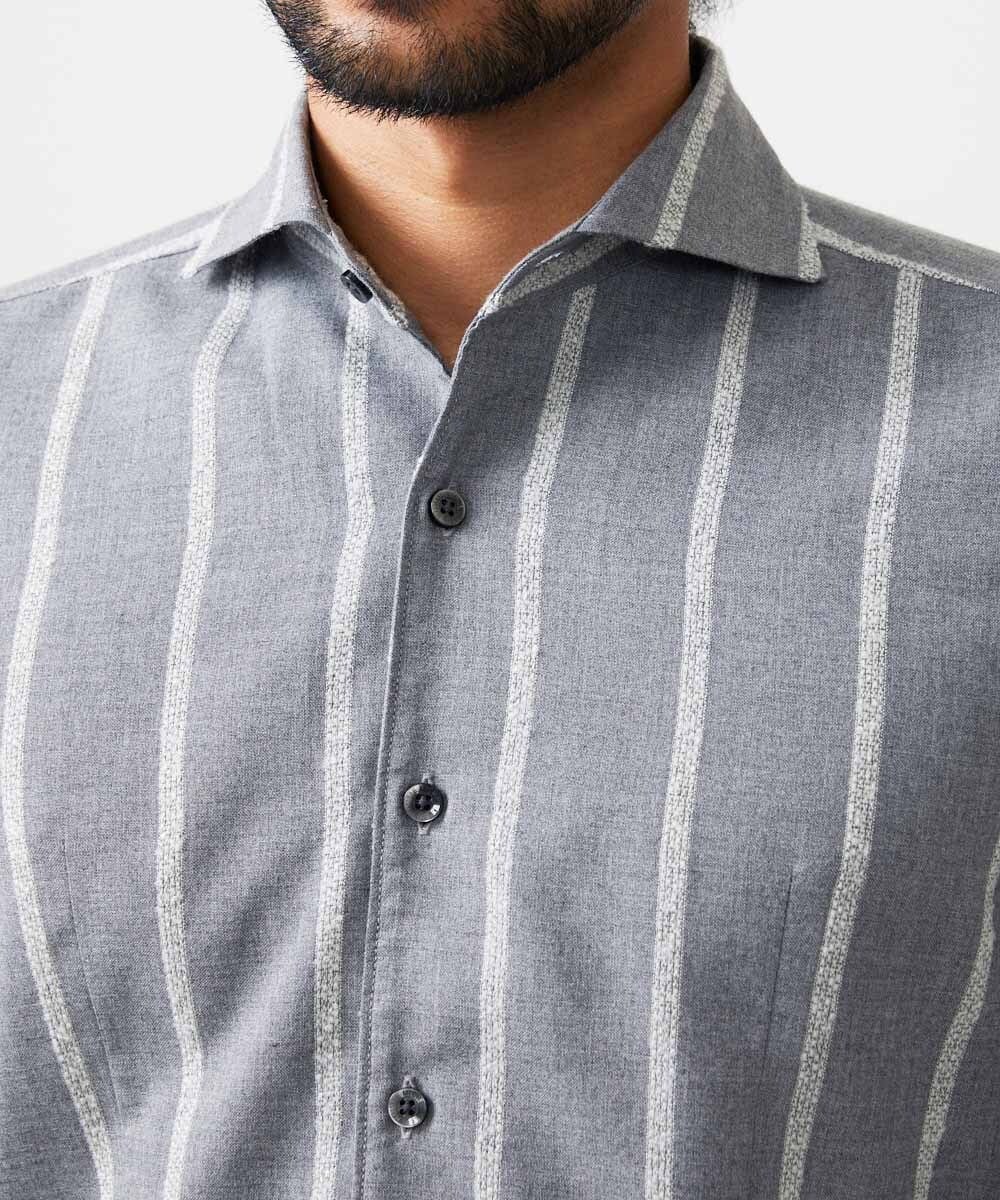 MNBAF51250 MICHEL KLEIN HOMME(ミッシェルクラン オム) ストライプ柄長袖シャツ グレー