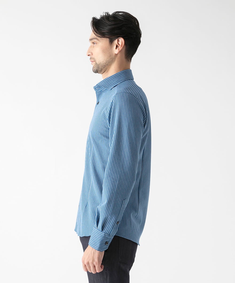 MNBAF55210 MICHEL KLEIN HOMME(ミッシェルクラン オム) 《日本製》ストライプ柄ジャージ長袖シャツ ブルー