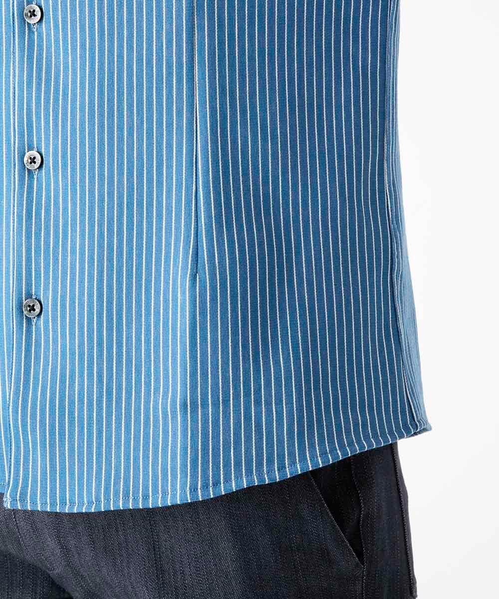 MNBAF55210 MICHEL KLEIN HOMME(ミッシェルクラン オム) 《日本製》ストライプ柄ジャージ長袖シャツ ブルー