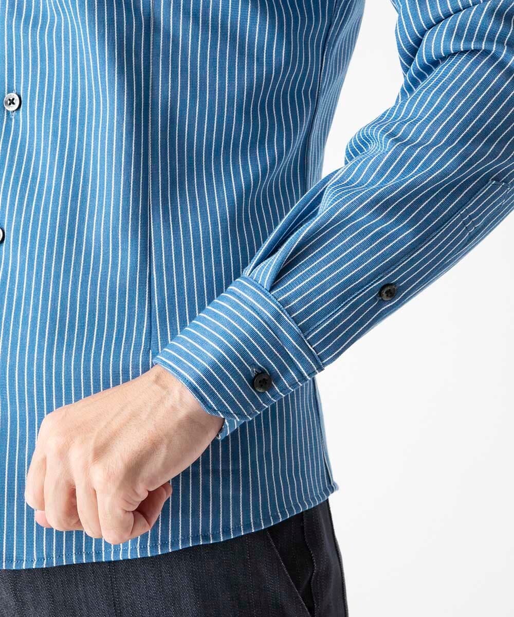 MNBAF55210 MICHEL KLEIN HOMME(ミッシェルクラン オム) 《日本製》ストライプ柄ジャージ長袖シャツ ブルー