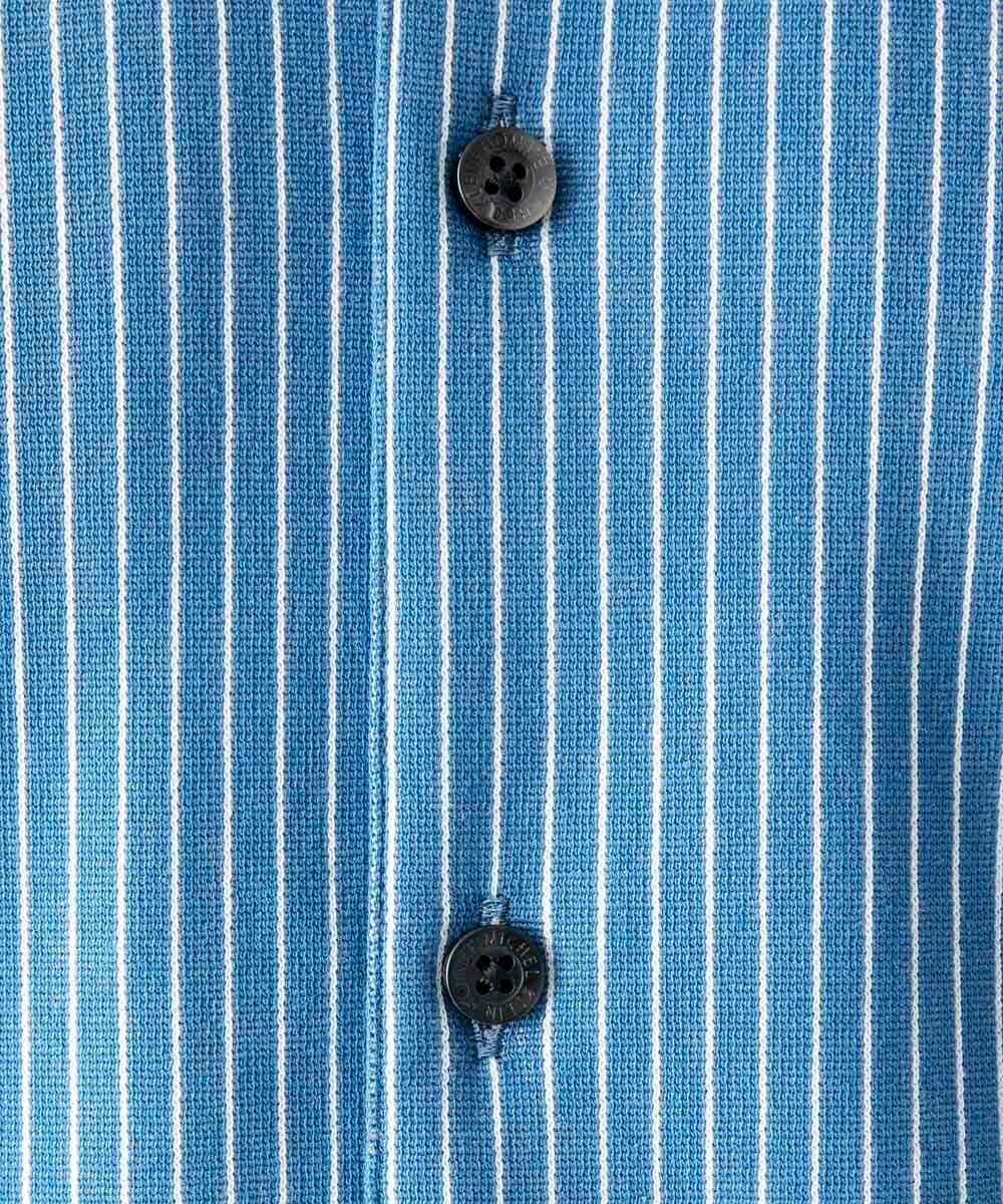 MNBAF55210 MICHEL KLEIN HOMME(ミッシェルクラン オム) 《日本製》ストライプ柄ジャージ長袖シャツ ブルー