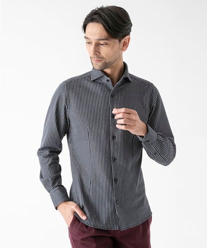 MNBAF55210 MICHEL KLEIN HOMME 《日本製》ストライプ柄ジャージ長袖シャツ