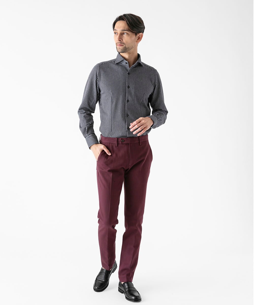 MNBAF55210 MICHEL KLEIN HOMME(ミッシェルクラン オム) 《日本製》ストライプ柄ジャージ長袖シャツ ネイビー