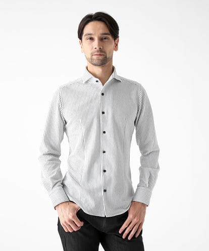 MNBAF55210 MICHEL KLEIN HOMME 《日本製》ストライプ柄ジャージ長袖シャツ