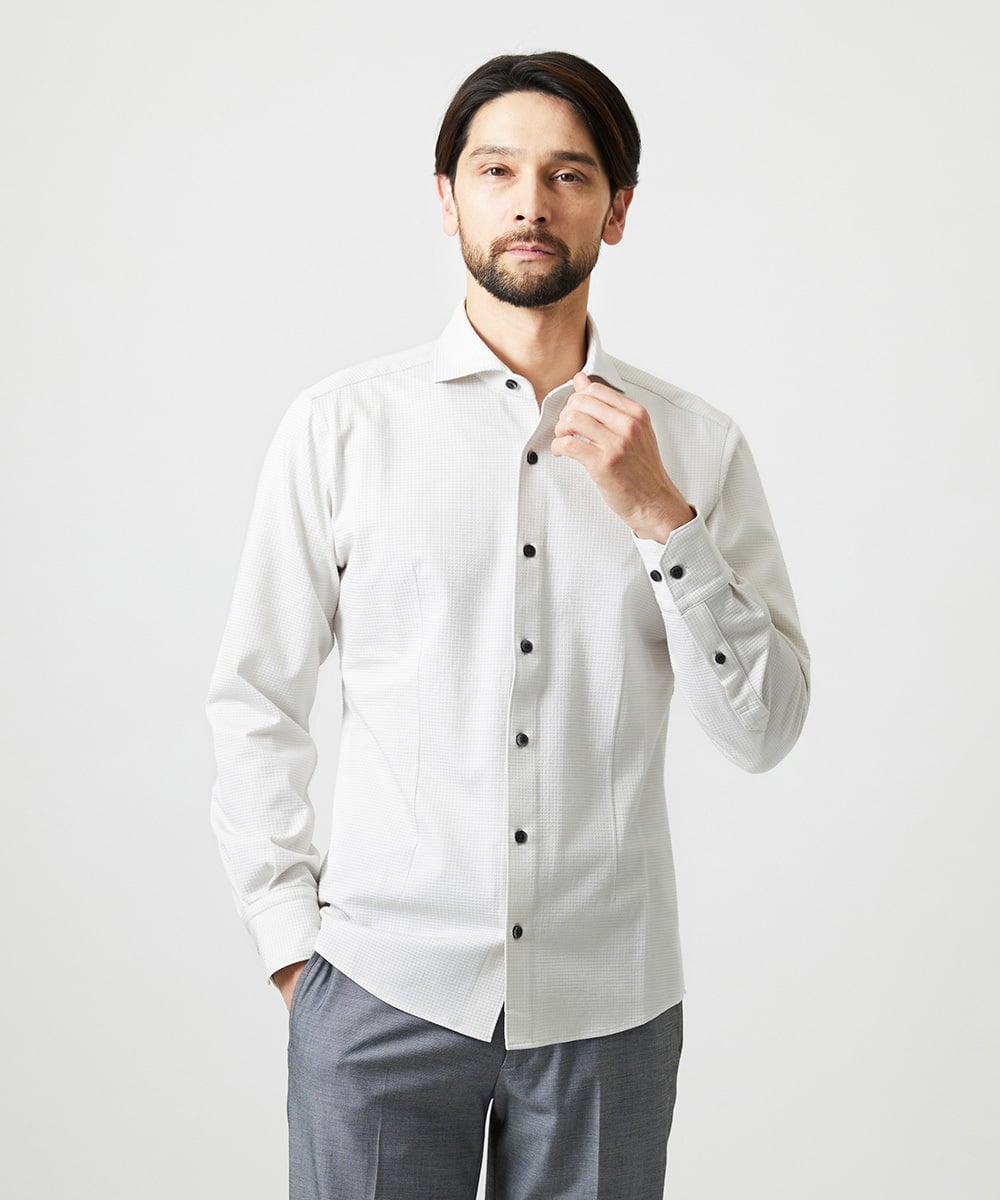 MNBAI02210 MICHEL KLEIN HOMME(ミッシェルクラン オム) 《日本製》ブロックイージーケア長袖シャツ アイボリー