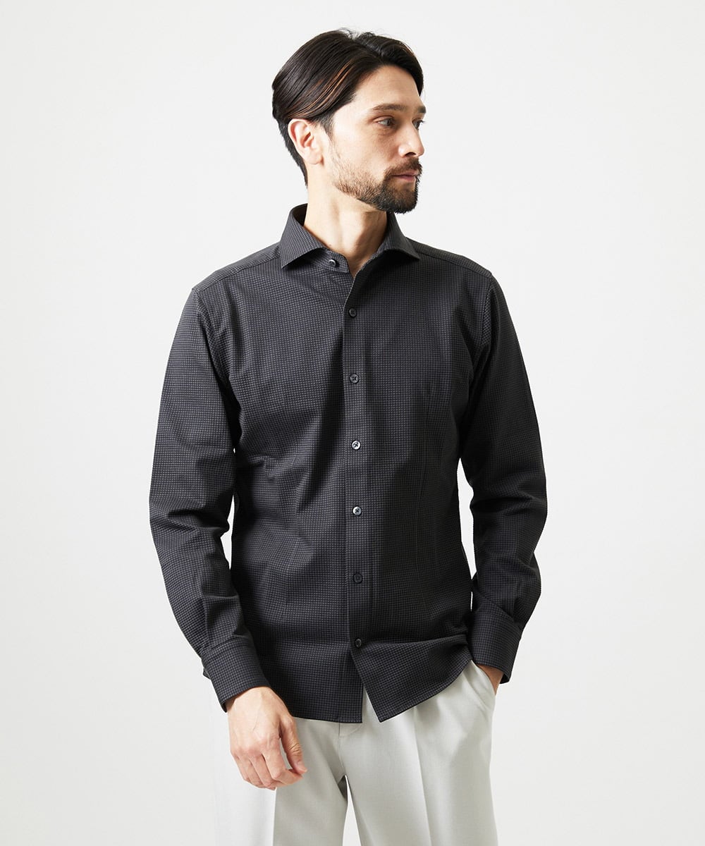 MNBAI02210 MICHEL KLEIN HOMME(ミッシェルクラン オム) 《日本製》ブロックイージーケア長袖シャツ ダークグレー
