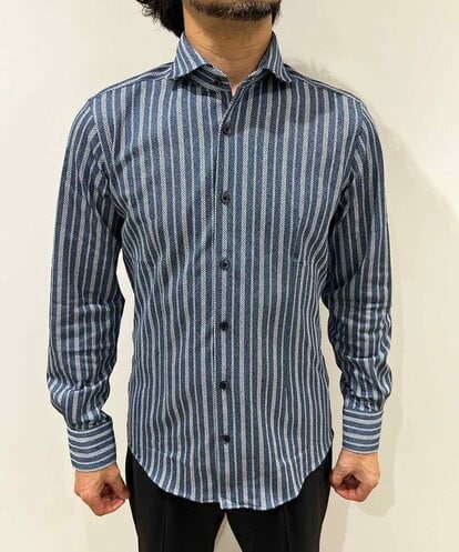 MNBAI04210 MICHEL KLEIN HOMME 《日本製》ストライプ柄長袖シャツ