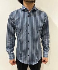 MNBAI04210 MICHEL KLEIN HOMME(ミッシェルクラン オム) 《日本製》ストライプ柄長袖シャツ ブルー