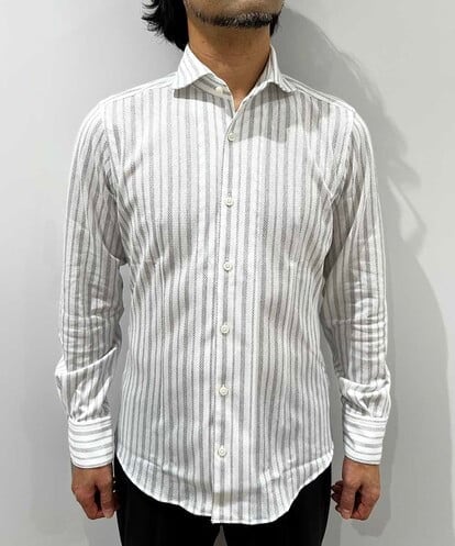 MNBAI04210 MICHEL KLEIN HOMME 《日本製》ストライプ柄長袖シャツ