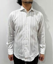 MNBAI04210 MICHEL KLEIN HOMME(ミッシェルクラン オム) 《日本製》ストライプ柄長袖シャツ ホワイト