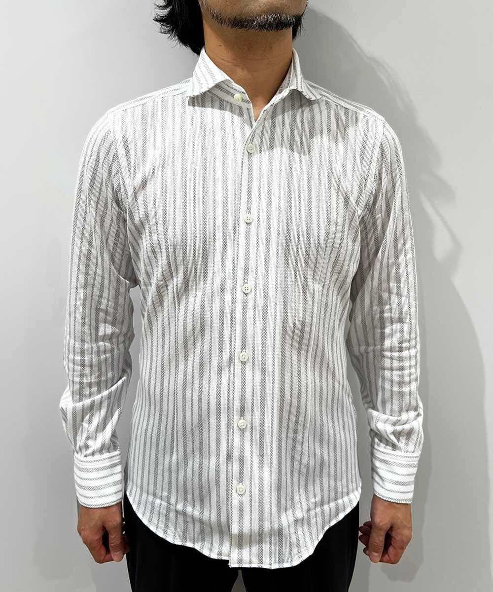 MNBAI04210 MICHEL KLEIN HOMME(ミッシェルクラン オム) 《日本製》ストライプ柄長袖シャツ ホワイト