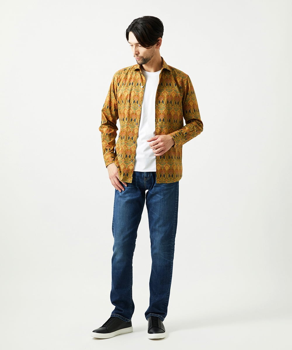 MNBAI60290 MICHEL KLEIN HOMME(ミッシェルクラン オム) 《日本製》総柄長袖シャツ マスタード