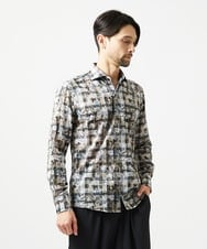 MNBAI60290 MICHEL KLEIN HOMME(ミッシェルクラン オム) 《日本製》総柄長袖シャツ ブラック