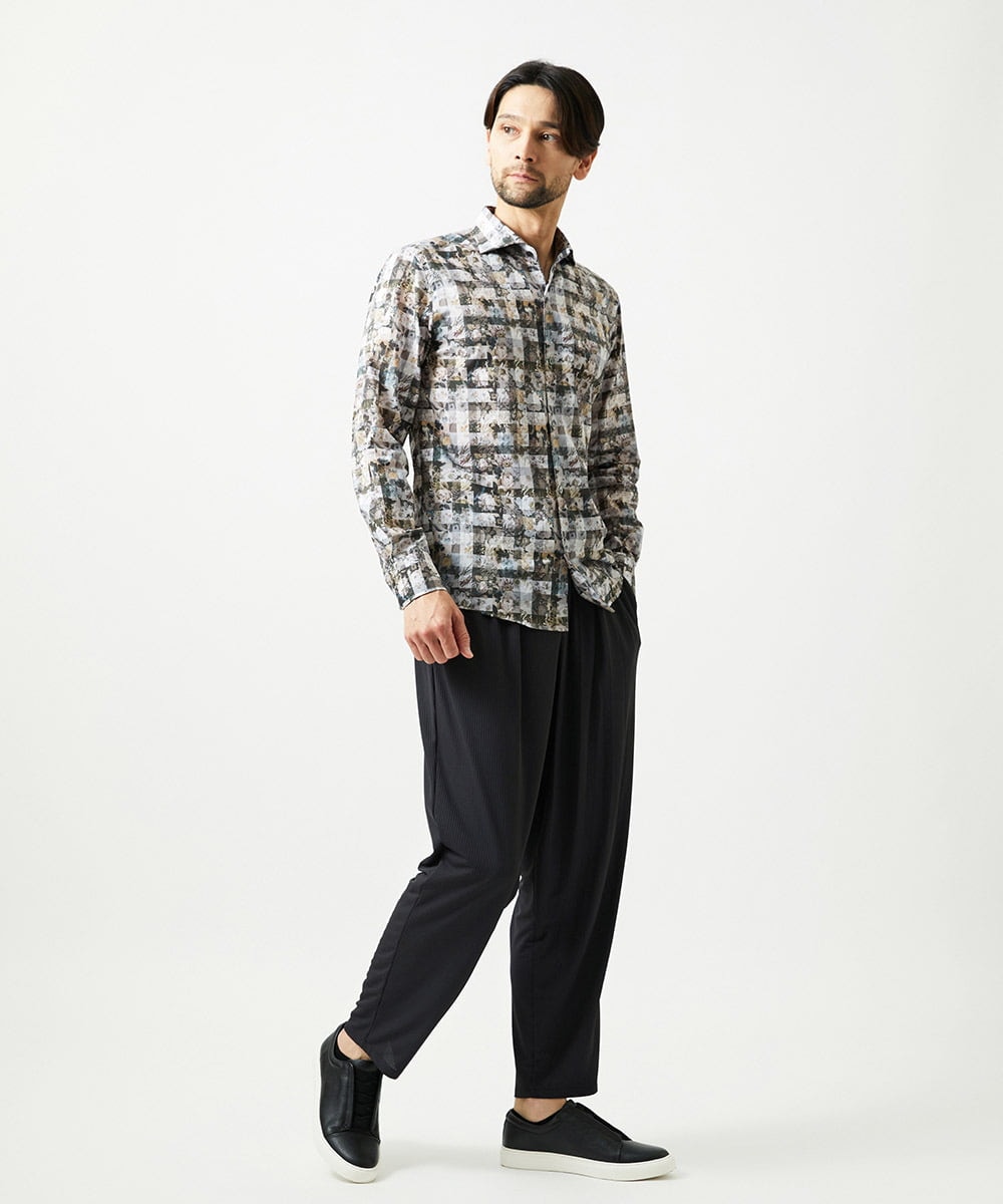 MNBAI60290 MICHEL KLEIN HOMME(ミッシェルクラン オム) 《日本製》総柄長袖シャツ ブラック