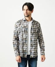 MNBAI60290 MICHEL KLEIN HOMME(ミッシェルクラン オム) 《日本製》総柄長袖シャツ ブラック