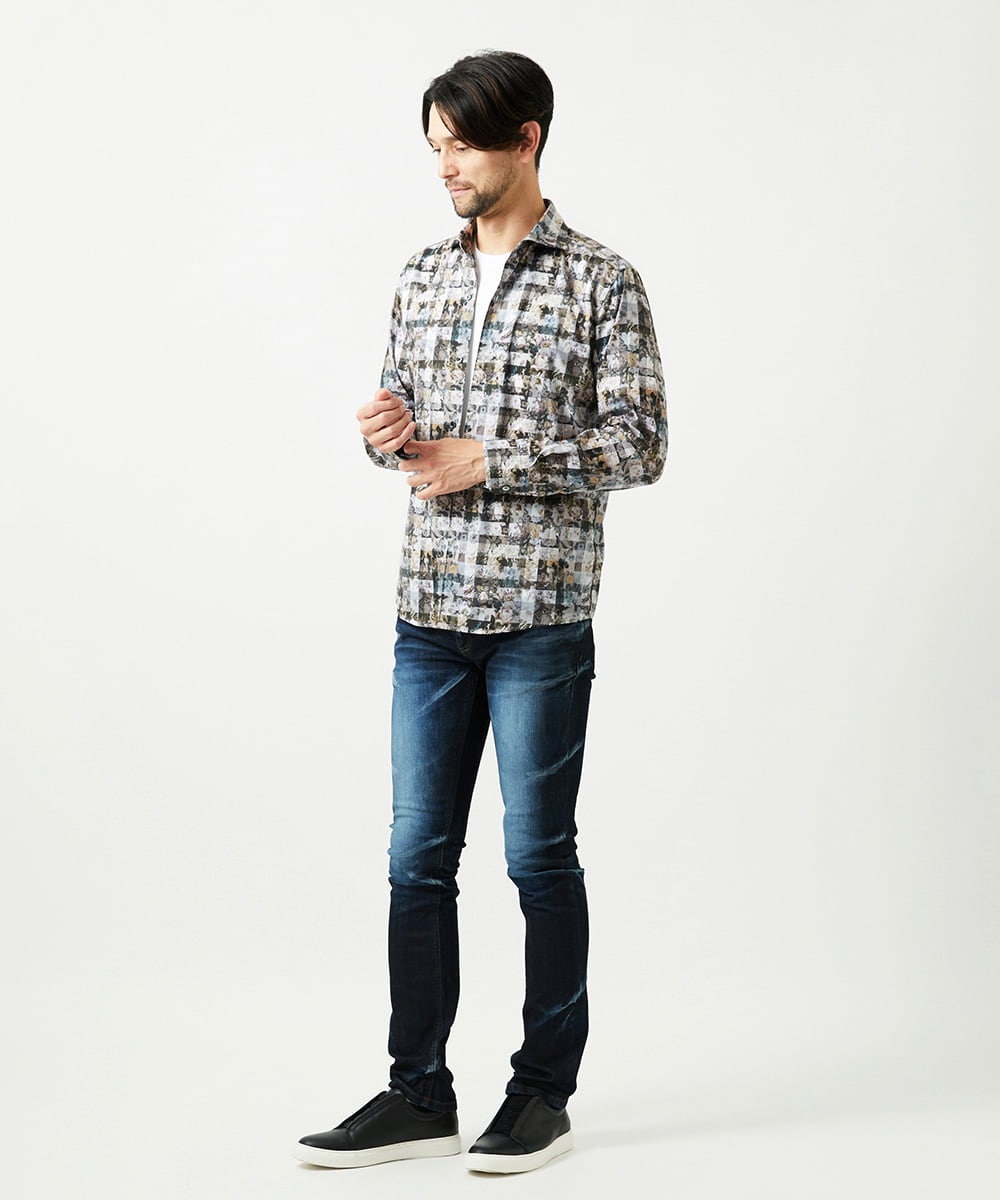 MNBAI60290 MICHEL KLEIN HOMME(ミッシェルクラン オム) 《日本製》総柄長袖シャツ ブラック