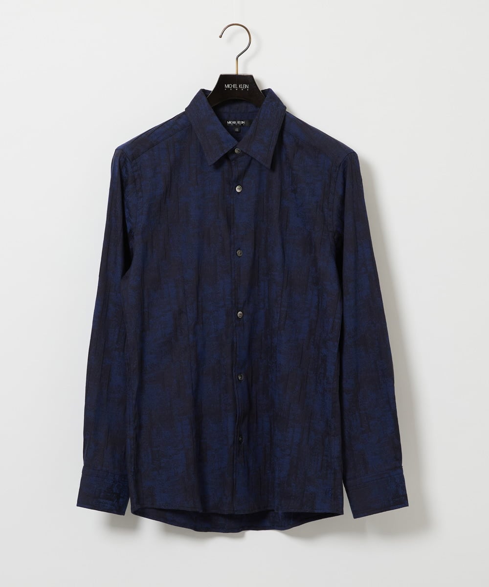 MNBAI63270 MICHEL KLEIN HOMME(ミッシェルクラン オム) 総柄タック入り長袖シャツ ネイビー