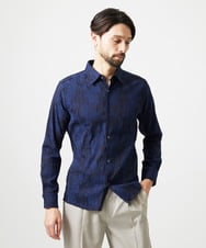 MNBAI63270 MICHEL KLEIN HOMME(ミッシェルクラン オム) 総柄タック入り長袖シャツ ネイビー