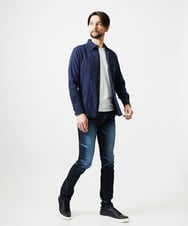 MNBAI63270 MICHEL KLEIN HOMME(ミッシェルクラン オム) 総柄タック入り長袖シャツ ネイビー