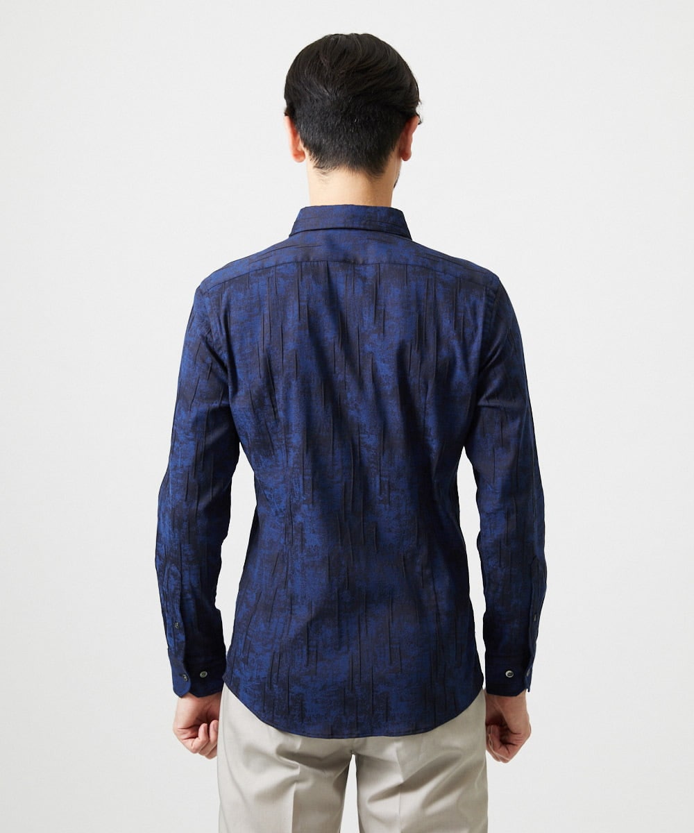 MNBAI63270 MICHEL KLEIN HOMME(ミッシェルクラン オム) 総柄タック入り長袖シャツ ネイビー