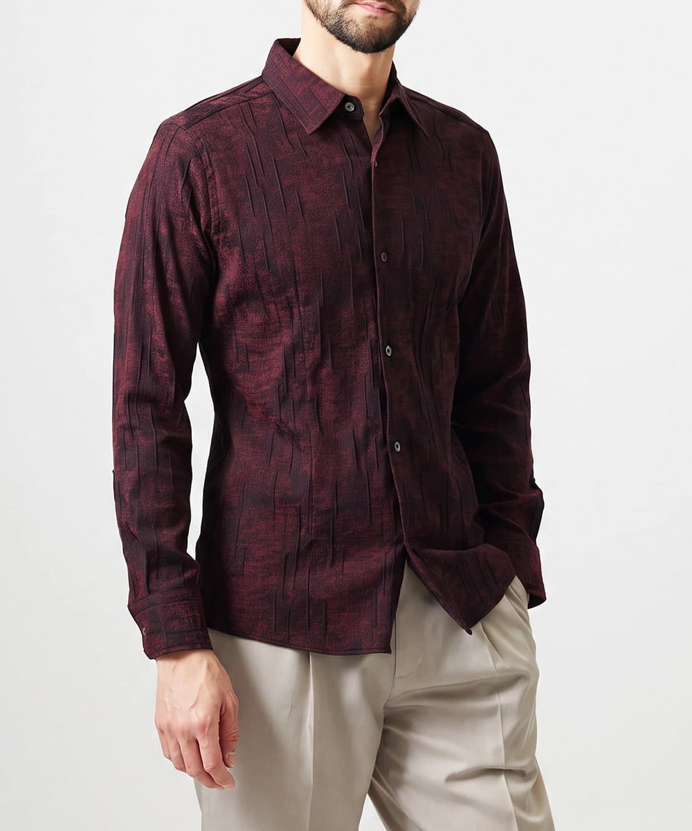 MNBAI63270 MICHEL KLEIN HOMME(ミッシェルクラン オム) 総柄タック入り長袖シャツ パープル
