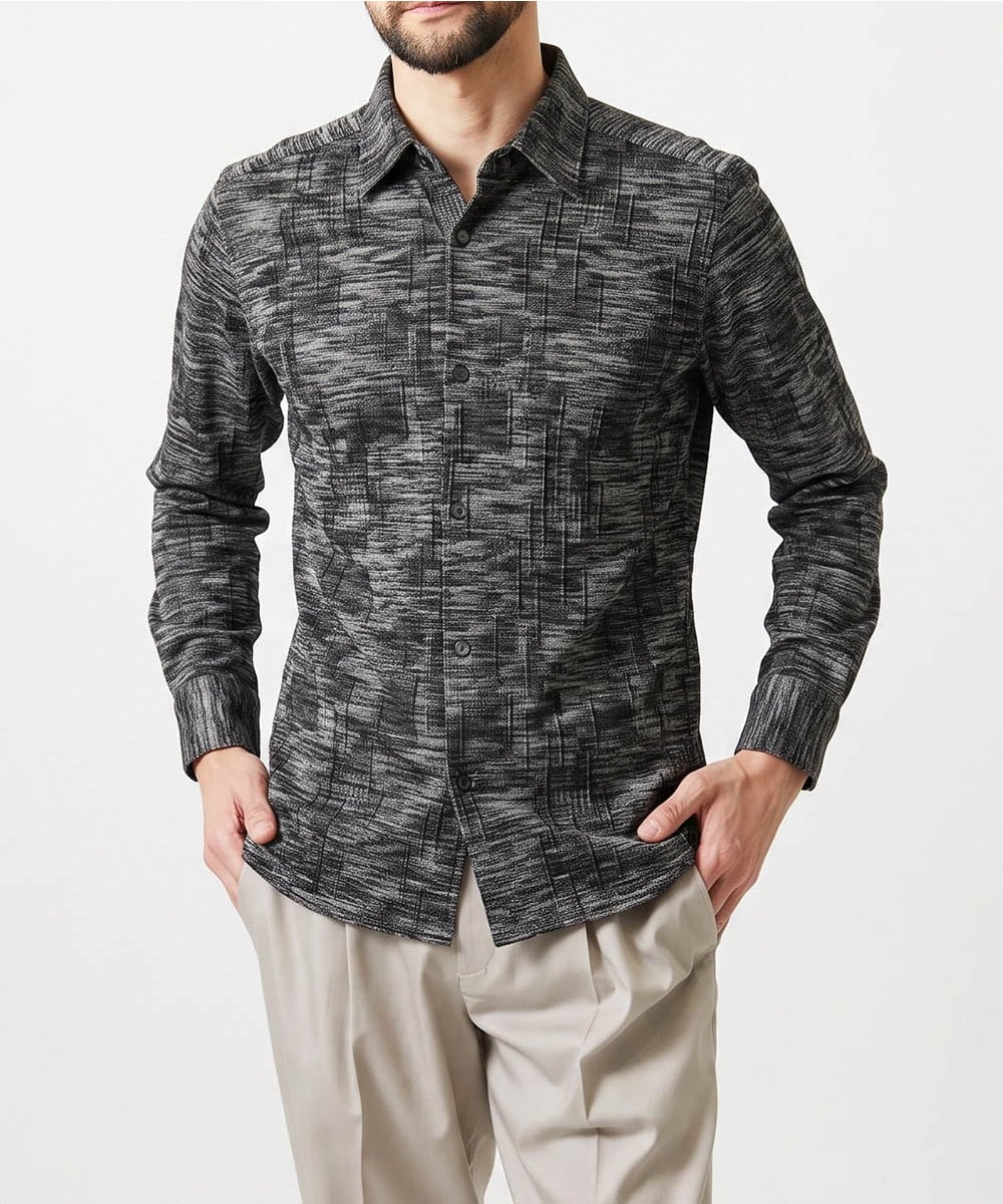 MNBAI63270 MICHEL KLEIN HOMME(ミッシェルクラン オム) 総柄タック入り長袖シャツ グレー