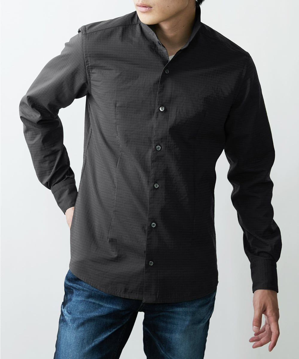 MNBAS40200 MICHEL KLEIN HOMME(ミッシェルクラン オム) 二重織りスタンドカラーシャツ ブラック(94)