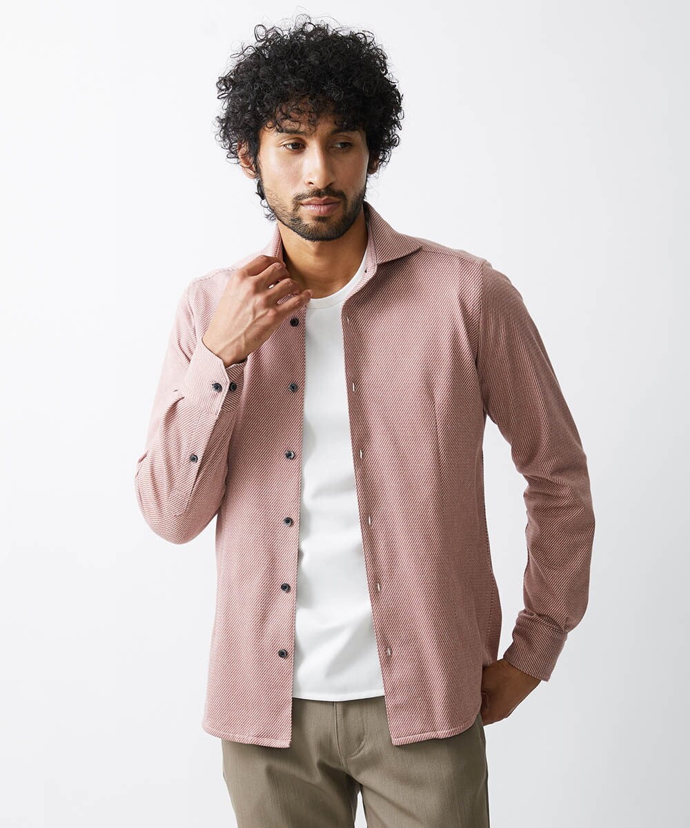 MNBAV10190 MICHEL KLEIN HOMME(ミッシェルクラン オム) 【2023年秋モデル】《日本製》ストレッチラッセルシャツ オレンジ(17)