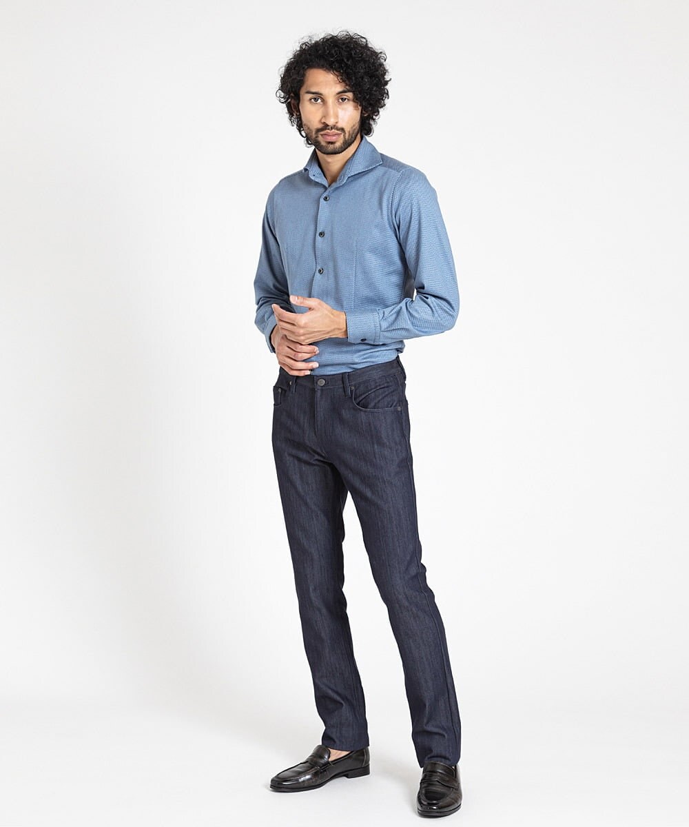 MNBAV10190 MICHEL KLEIN HOMME(ミッシェルクラン オム) 【2023年秋モデル】《日本製》ストレッチラッセルシャツ ライトブルー(53)