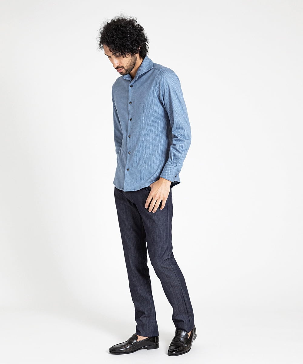 MNBAV10190 MICHEL KLEIN HOMME(ミッシェルクラン オム) 【2023年秋モデル】《日本製》ストレッチラッセルシャツ ライトブルー(53)
