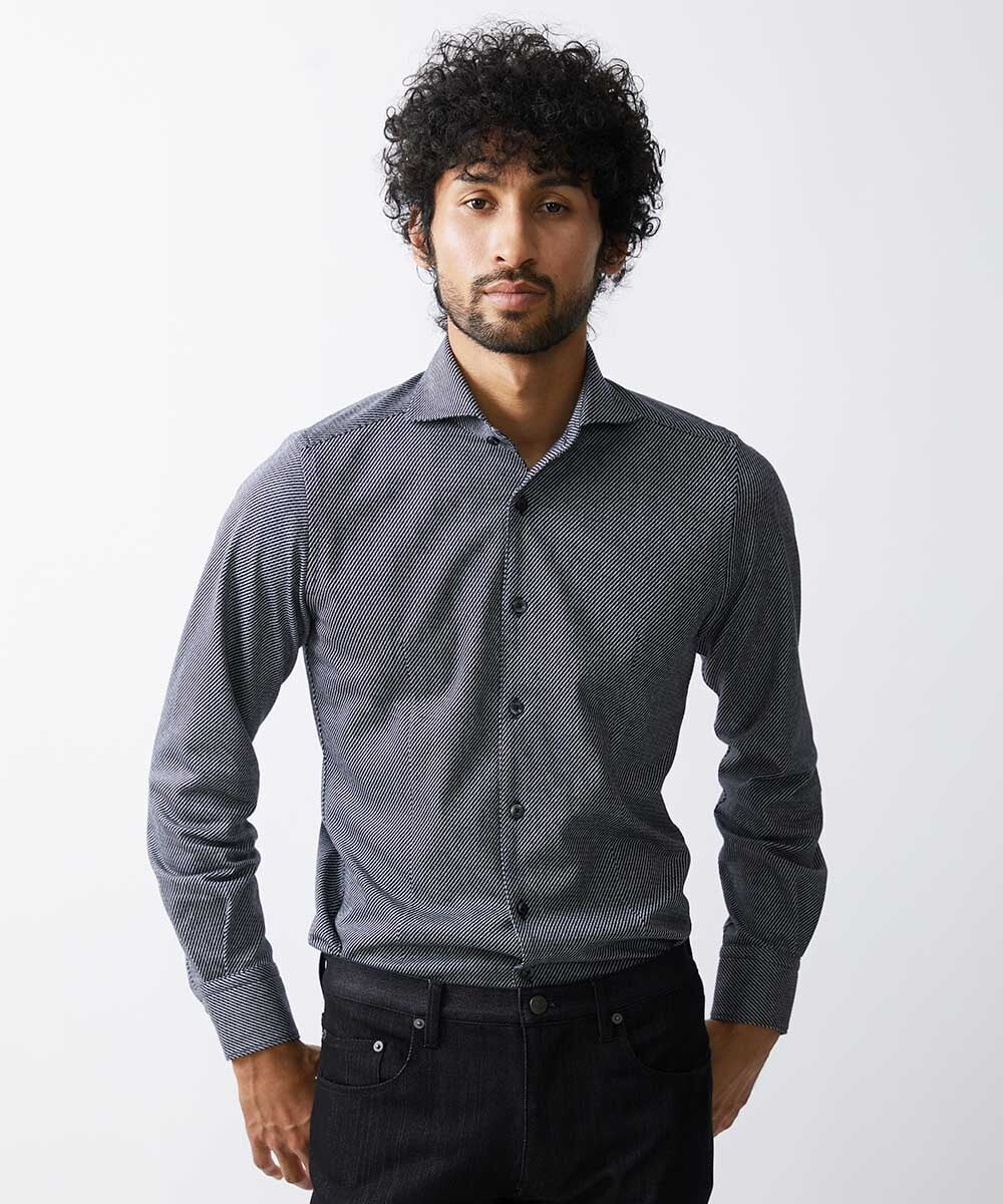 MNBAV10190 MICHEL KLEIN HOMME(ミッシェルクラン オム) 【2023年秋モデル】《日本製》ストレッチラッセルシャツ ネイビー(57)