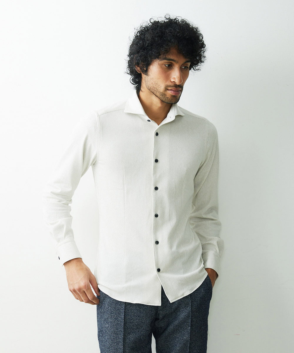 MNBAV10190 MICHEL KLEIN HOMME(ミッシェルクラン オム) 【2023年秋モデル】《日本製》ストレッチラッセルシャツ ベージュ(82)