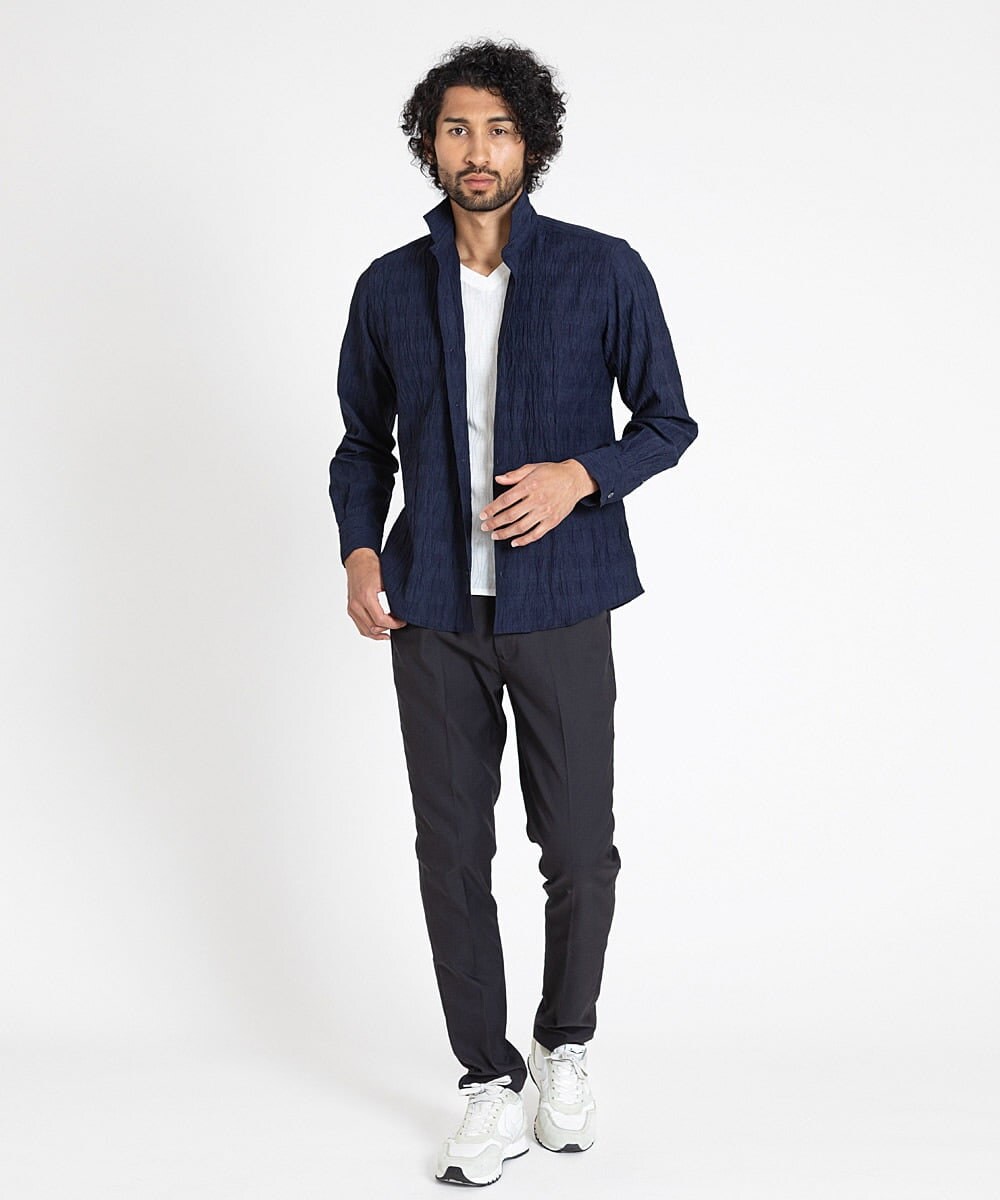 MNBAV26250 MICHEL KLEIN HOMME(ミッシェルクラン オム) イタリアンカラーチェックシャツ ネイビー(58)