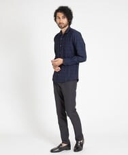 MNBAV26250 MICHEL KLEIN HOMME(ミッシェルクラン オム) イタリアンカラーチェックシャツ ネイビー(58)