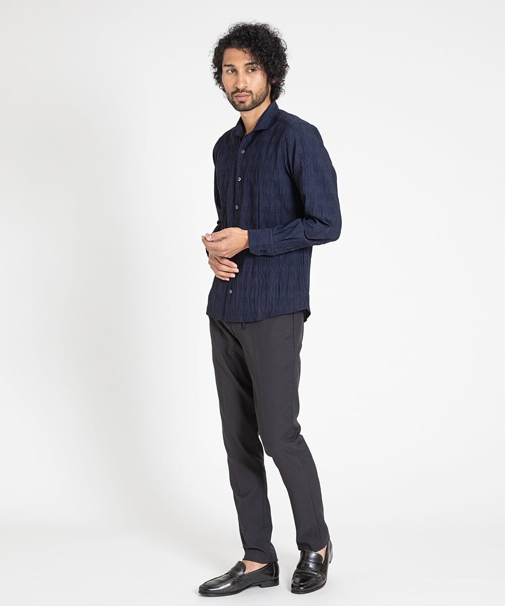 MNBAV26250 MICHEL KLEIN HOMME(ミッシェルクラン オム) イタリアンカラーチェックシャツ ネイビー(58)