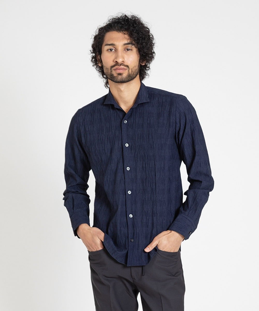 MNBAV26250 MICHEL KLEIN HOMME(ミッシェルクラン オム) イタリアンカラーチェックシャツ ネイビー(58)