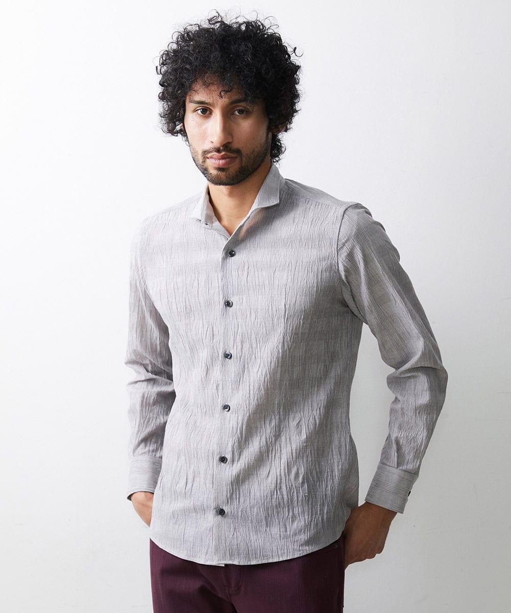 MNBAV26250 MICHEL KLEIN HOMME(ミッシェルクラン オム) イタリアンカラーチェックシャツ ライトグレー(91)