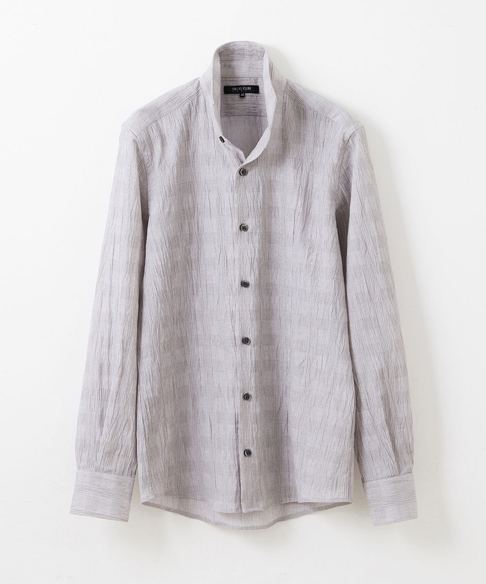 MNBAV26250 MICHEL KLEIN HOMME(ミッシェルクラン オム) イタリアンカラーチェックシャツ ライトグレー(91)