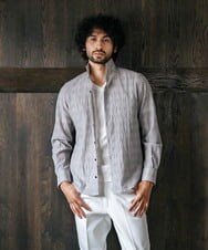 MNBAV26250 MICHEL KLEIN HOMME(ミッシェルクラン オム) イタリアンカラーチェックシャツ ライトグレー(91)