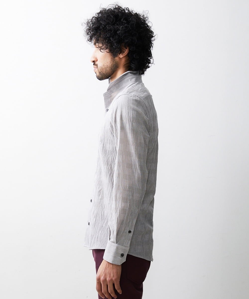 MNBAV26250 MICHEL KLEIN HOMME(ミッシェルクラン オム) イタリアンカラーチェックシャツ ライトグレー(91)