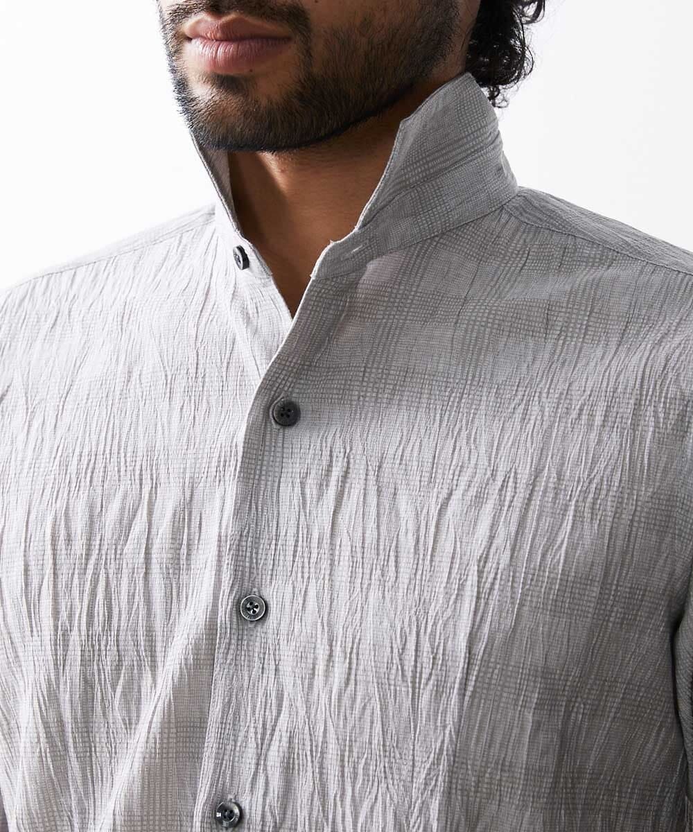 MNBAV26250 MICHEL KLEIN HOMME(ミッシェルクラン オム) イタリアンカラーチェックシャツ ライトグレー(91)