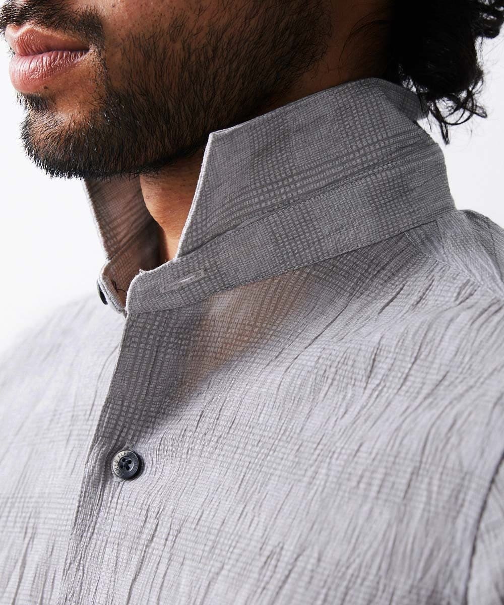 MNBAV26250 MICHEL KLEIN HOMME(ミッシェルクラン オム) イタリアンカラーチェックシャツ ライトグレー(91)