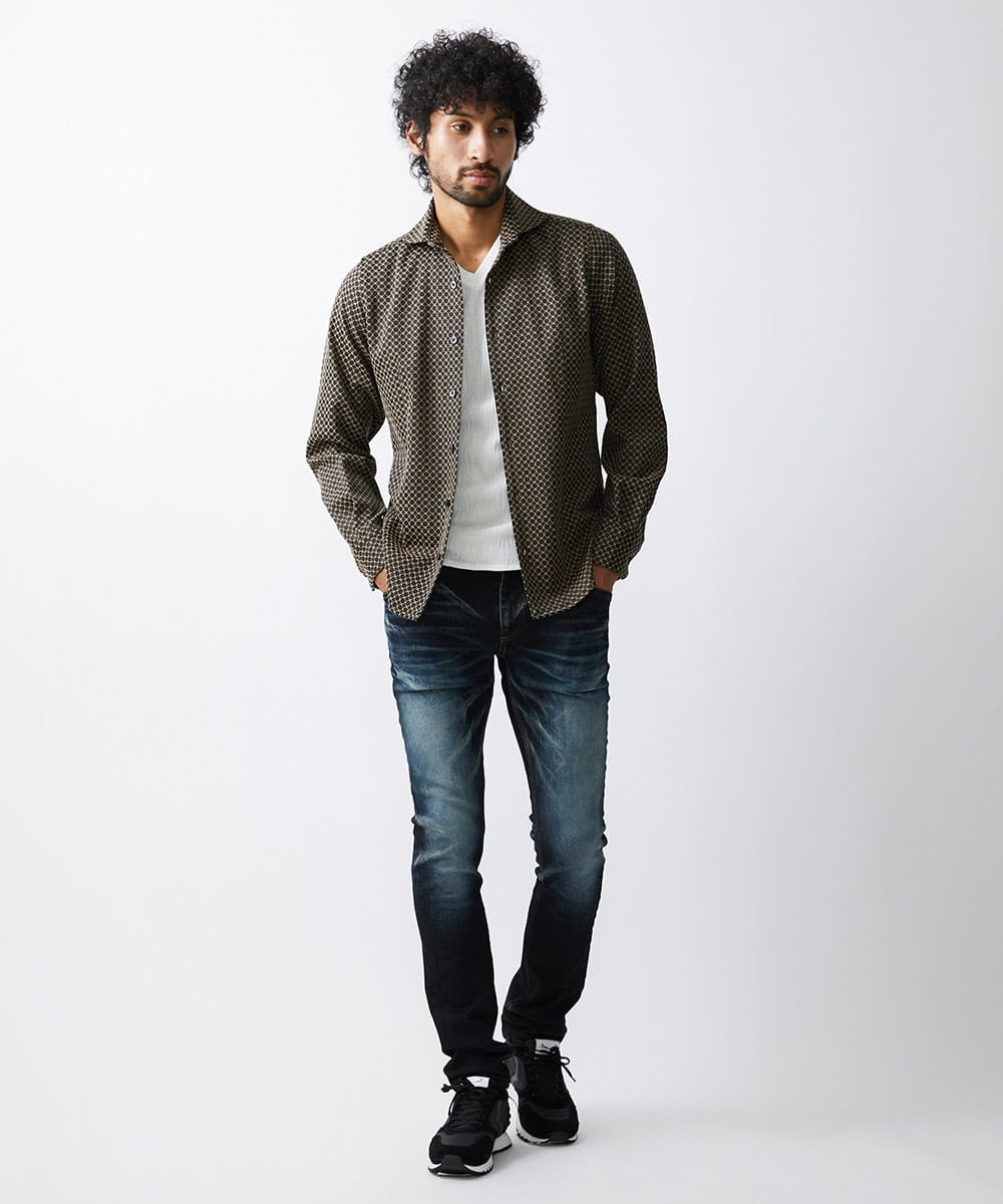 MNBAV27270 MICHEL KLEIN HOMME(ミッシェルクラン オム) サークル柄ジャカードシャツ ブラック(94)