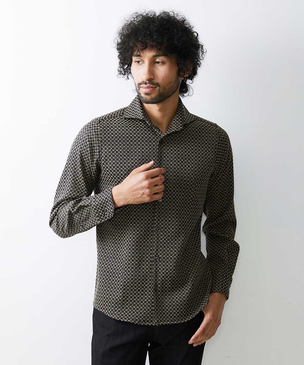 MNBAV27270 MICHEL KLEIN HOMME(ミッシェルクラン オム) サークル柄ジャカードシャツ ブラック(94)