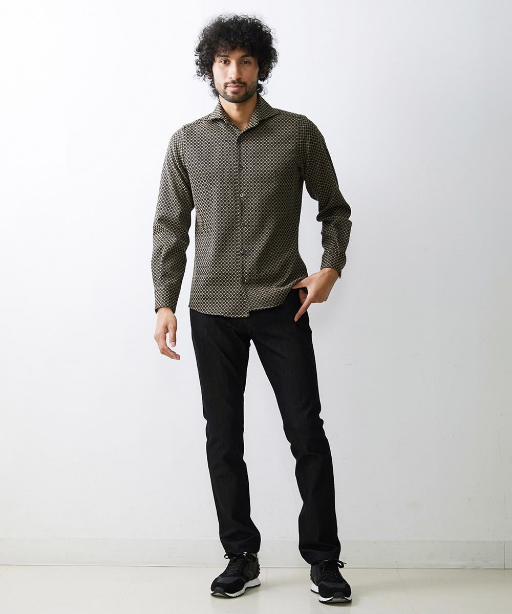 MNBAV27270 MICHEL KLEIN HOMME(ミッシェルクラン オム) サークル柄ジャカードシャツ ブラック(94)